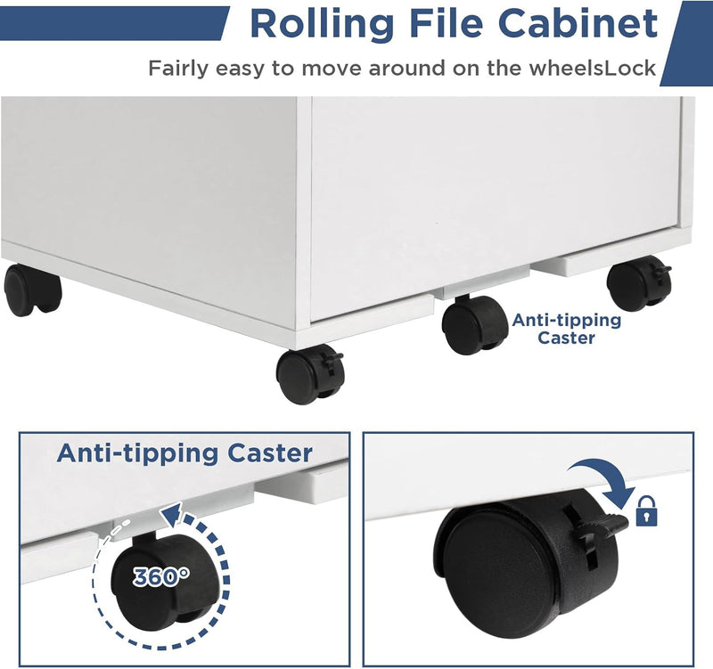 Mobile Filling Cabinet with 3-Drawer Wood Desk Drawers