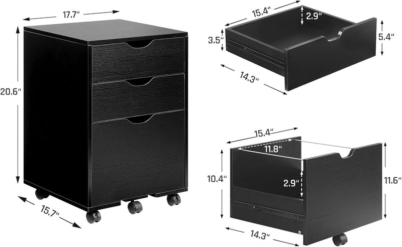 Mobile Filling Cabinet with 3-Drawer Wood Desk Drawers