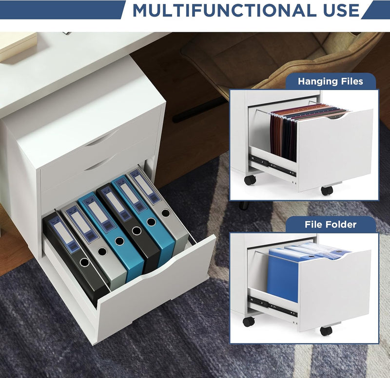 Mobile Filling Cabinet with 3-Drawer Wood Desk Drawers