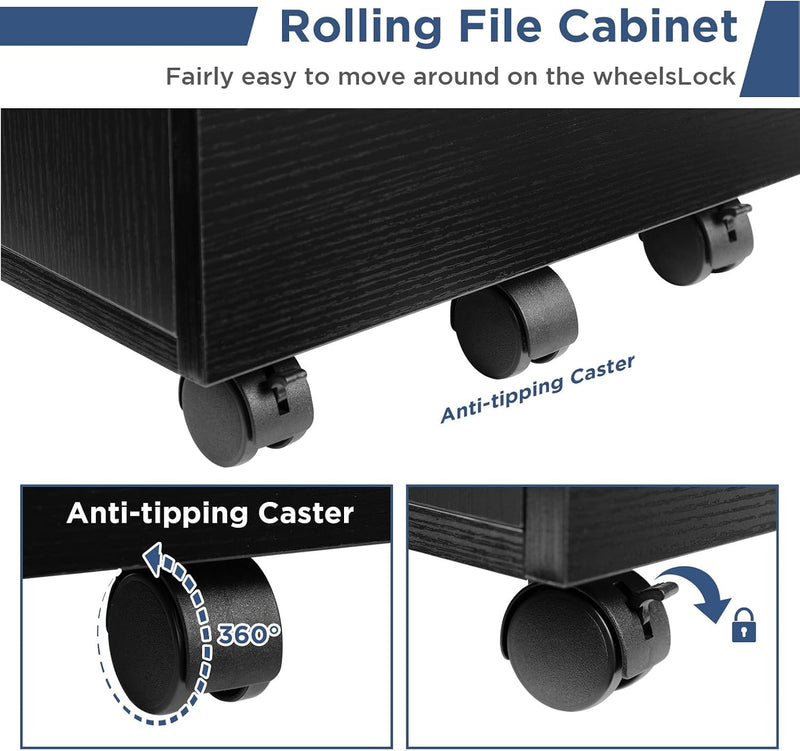 Mobile Filling Cabinet with 3-Drawer Wood Desk Drawers