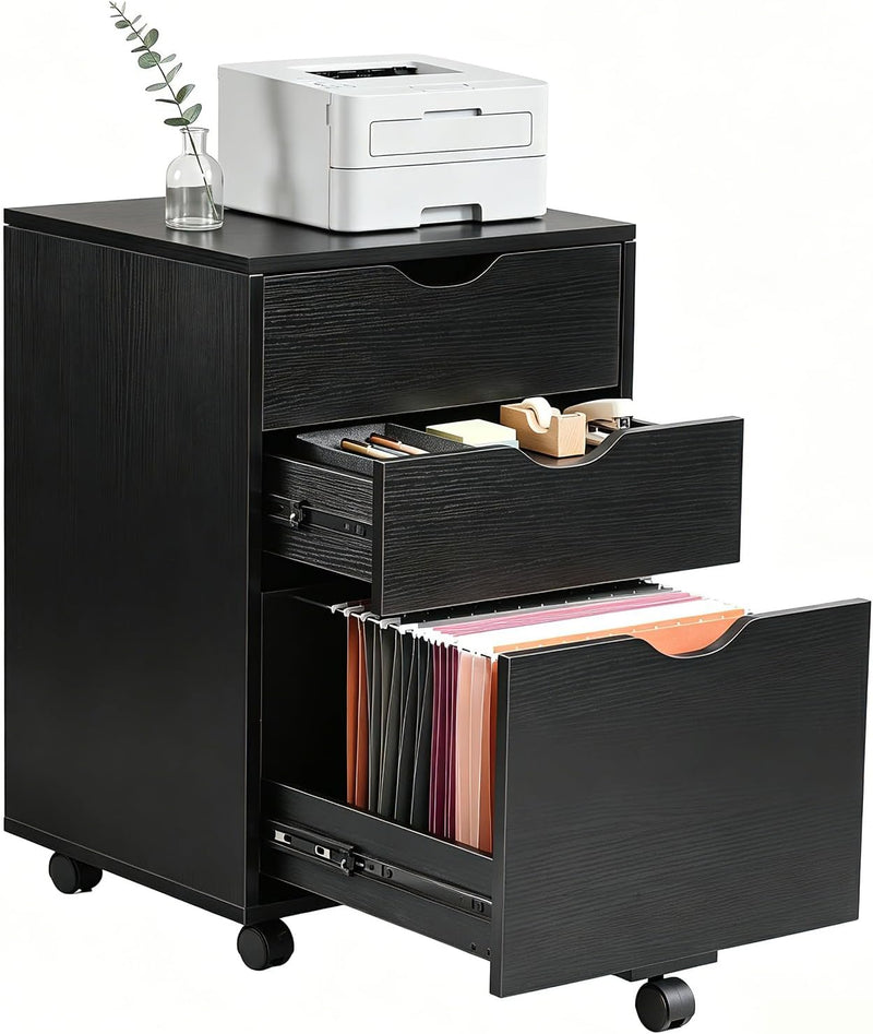Mobile Filling Cabinet with 3-Drawer Wood Desk Drawers