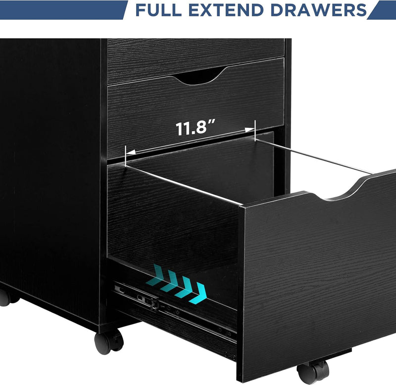 Mobile Filling Cabinet with 3-Drawer Wood Desk Drawers
