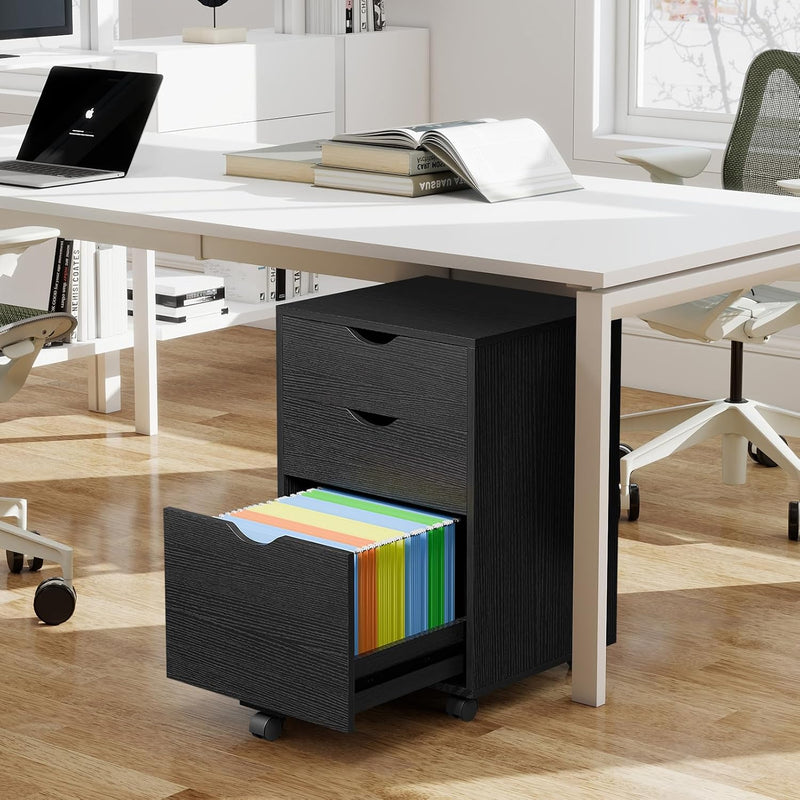 Mobile Filling Cabinet with 3-Drawer Wood Desk Drawers
