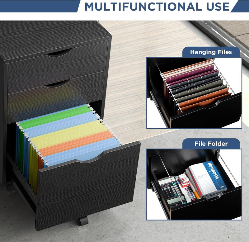 Mobile Filling Cabinet with 3-Drawer Wood Desk Drawers