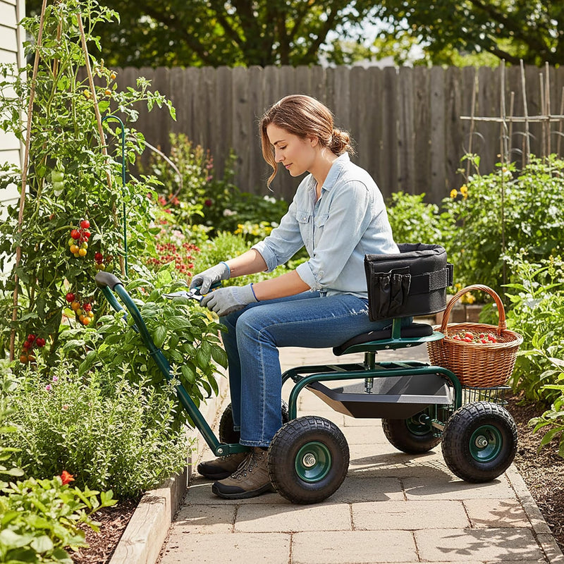 Mobile Garden Seat Height-Adjustable 150KG Storage