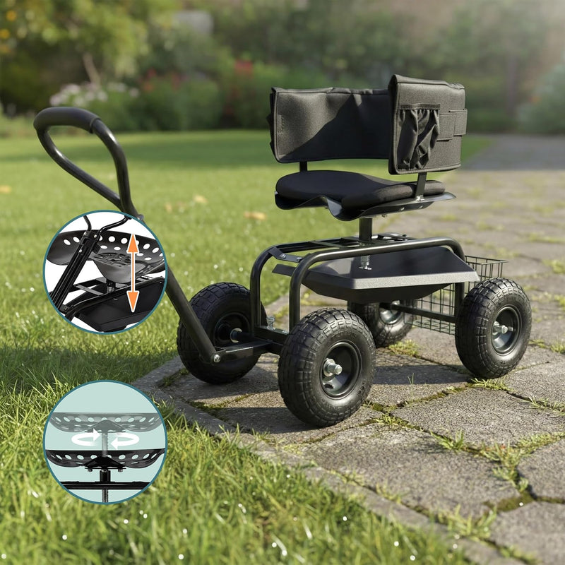 Mobile Garden Seat Height-Adjustable 150KG Storage