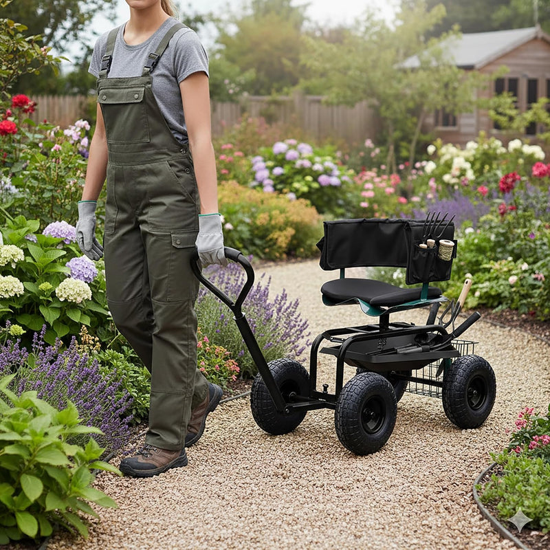 Mobile Garden Seat Height-Adjustable 150KG Storage