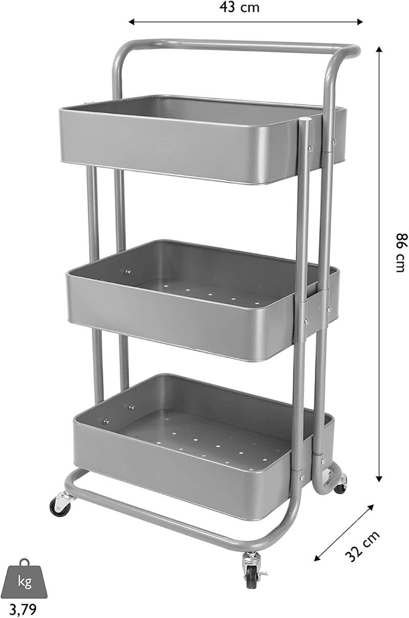 Mobile Kitchen Bathroom Office 3 Tier Serving Trolley