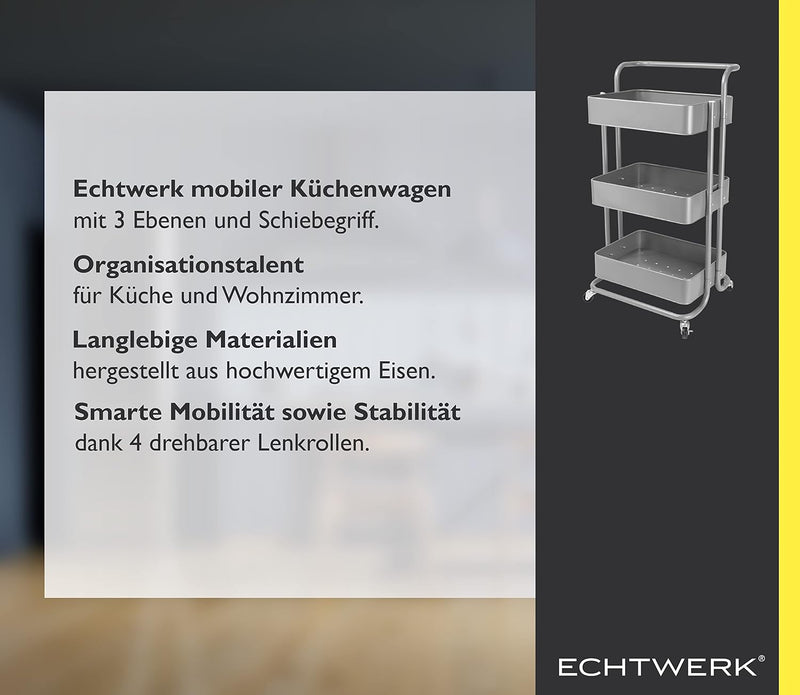 Mobile Kitchen Bathroom Office 3 Tier Serving Trolley