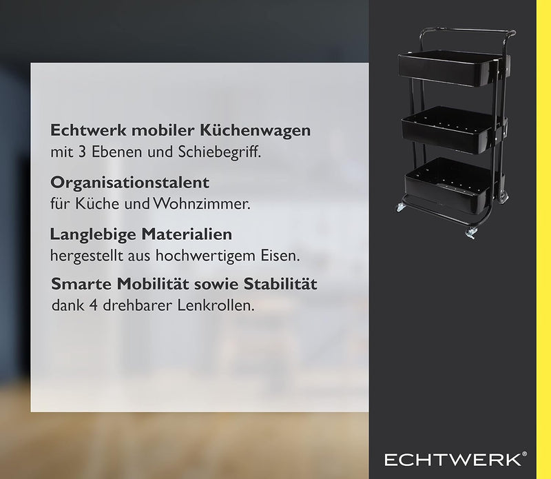 Mobile Kitchen Bathroom Office 3 Tier Serving Trolley