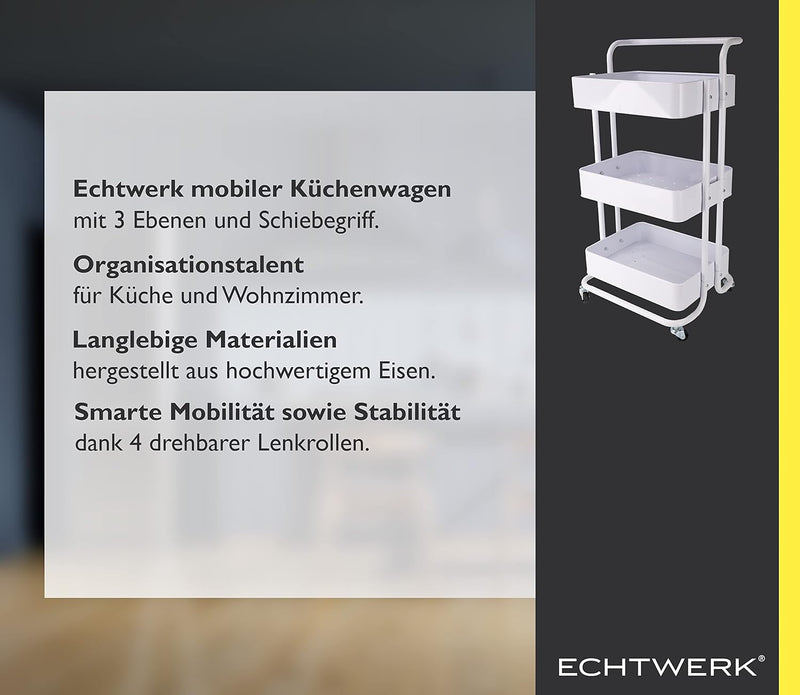Mobile Kitchen Bathroom Office 3 Tier Serving Trolley