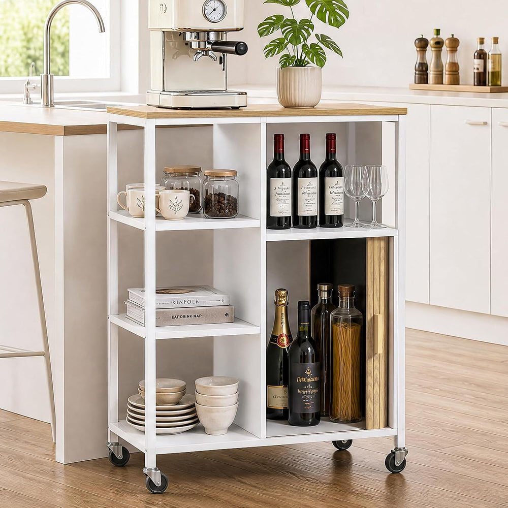 Mobile Kitchen Island with Wheels Storage Space Roll-Up