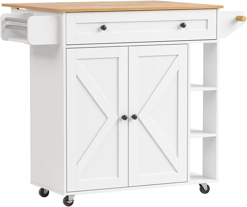 Mobile Kitchen Island with Wheels Storage Space Roll-Up