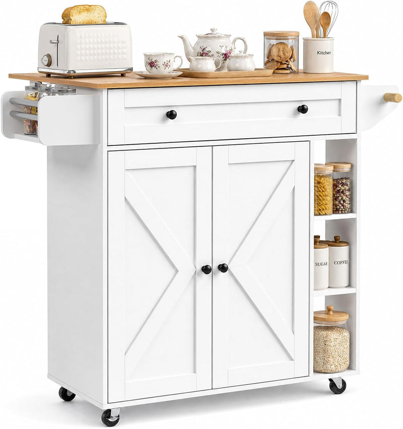 Mobile Kitchen Island with Wheels Storage Space Roll-Up