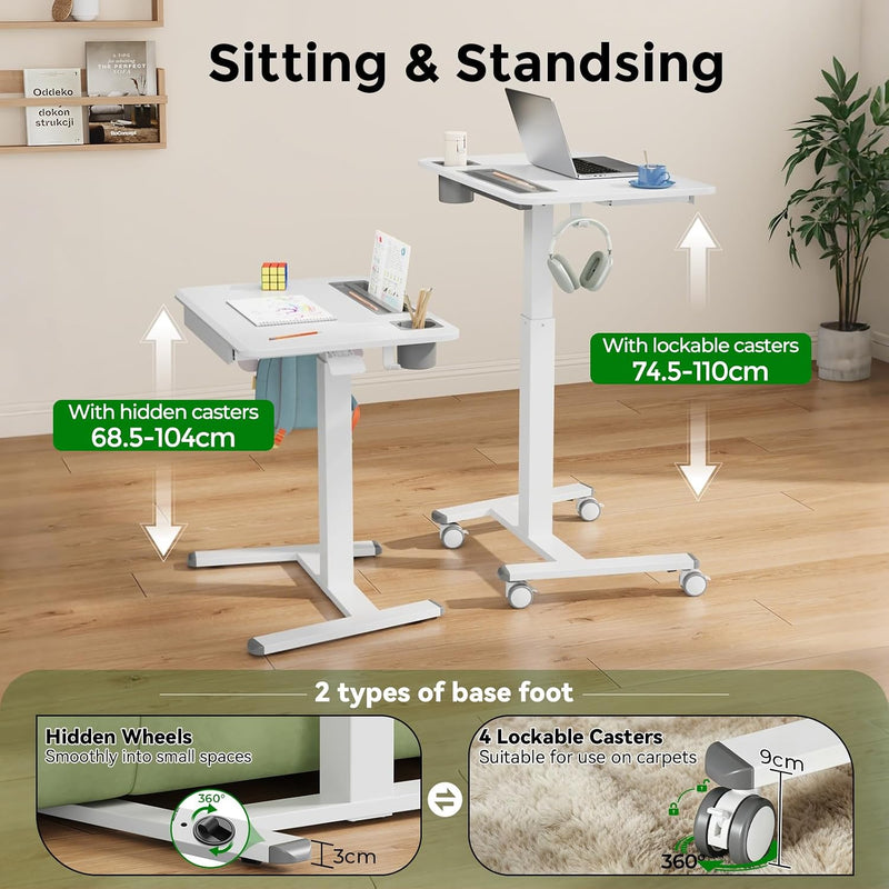 Mobile Laptop Desk 70x50CM Height Adjustable Standing