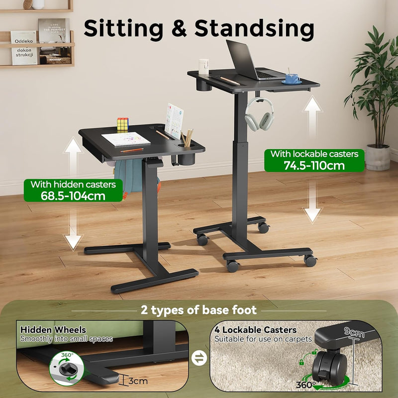Mobile Laptop Desk 70x50CM Height Adjustable Standing