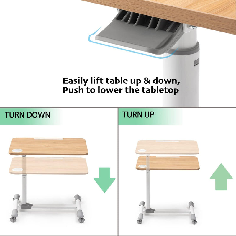 Mobile Overbed Table Height Adjustable with Wheels