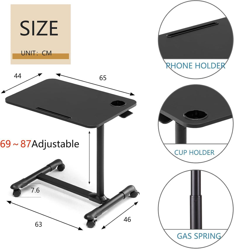 Mobile Overbed Table Height Adjustable with Wheels