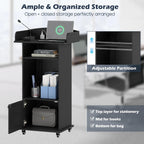 Mobile Podium Lectern with Storage Cabinet Adjustable Shelf