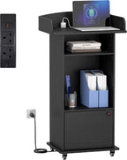 Mobile Podium Lectern with Storage Cabinet Adjustable Shelf