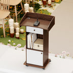 Mobile Podium Lectern with Storage Cabinet Adjustable Shelf