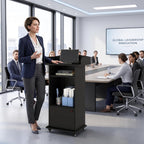 Mobile Podium Lectern with Storage Cabinet Adjustable Shelf