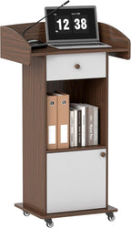 Mobile Podium Lectern with Storage Cabinet Adjustable Shelf
