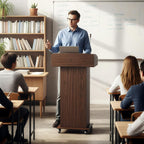 Mobile Podium Lectern with Storage Cabinet Adjustable Shelf