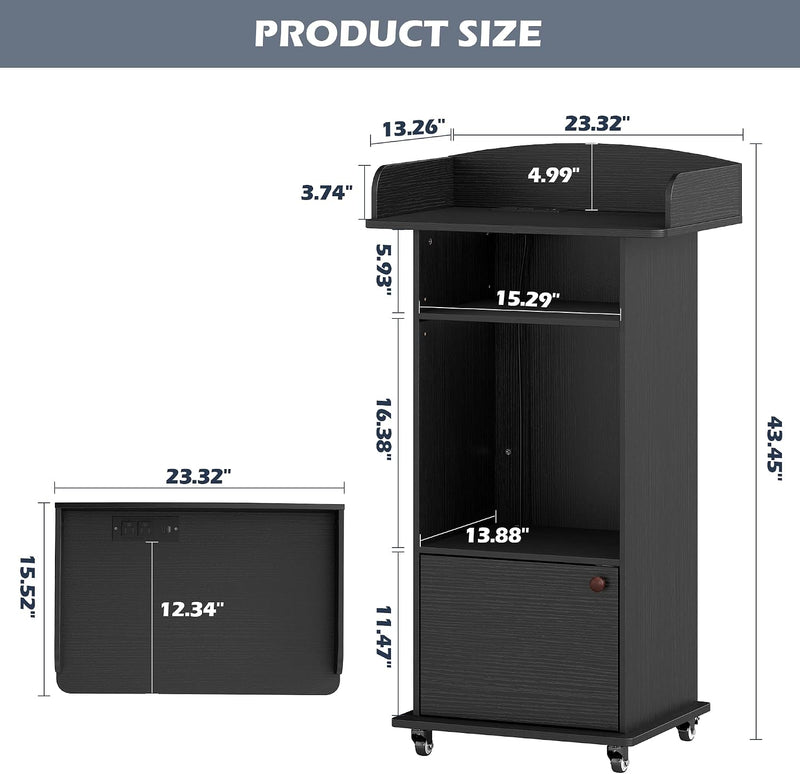 Mobile Podium Lectern with Storage Cabinet Adjustable Shelf