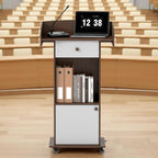 Mobile Podium Lectern with Storage Cabinet Adjustable Shelf