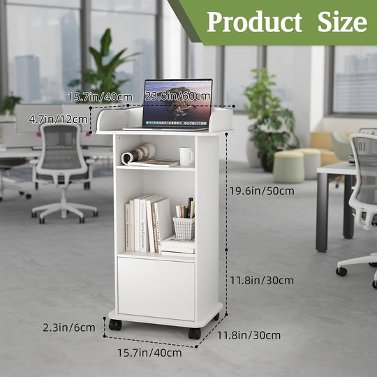 Mobile Podium Lectern with Storage Cabinet Adjustable Shelf