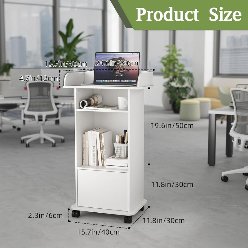 Mobile Podium Lectern with Storage Cabinet Adjustable Shelf