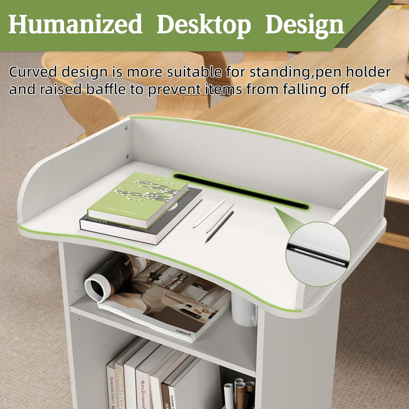 Mobile Podium Lectern with Storage Cabinet Adjustable Shelf