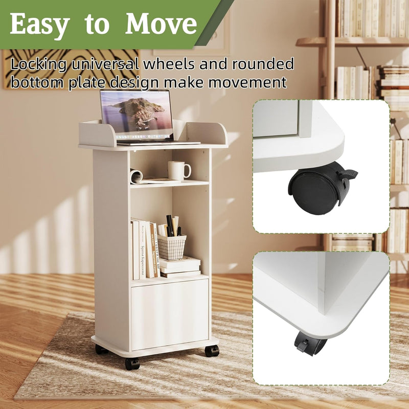 Mobile Podium Lectern with Storage Cabinet Adjustable Shelf