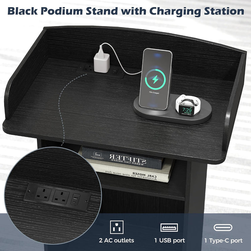 Mobile Podium Lectern with Storage Cabinet Adjustable Shelf