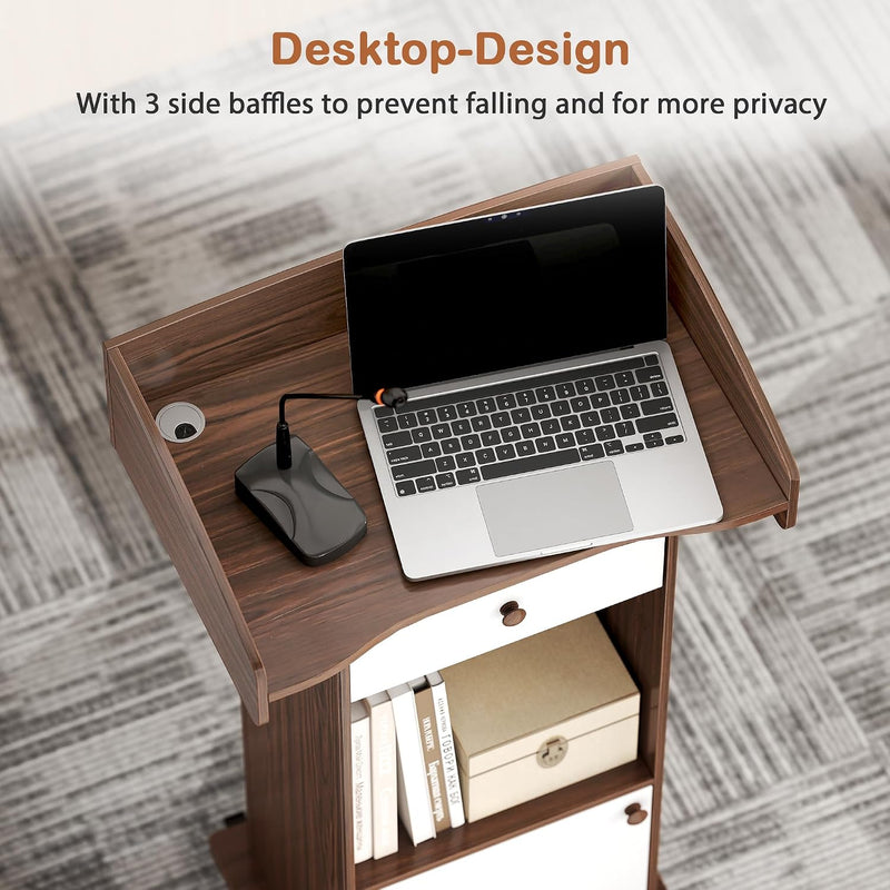 Mobile Podium Lectern with Storage Cabinet Adjustable Shelf