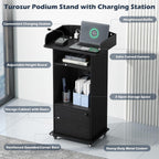 Mobile Podium Lectern with Storage Cabinet Adjustable Shelf