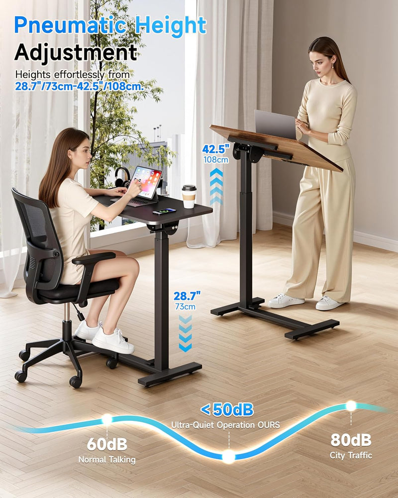 Mobile Standing Desk Laptop Pneumatic with Wheels Tilt