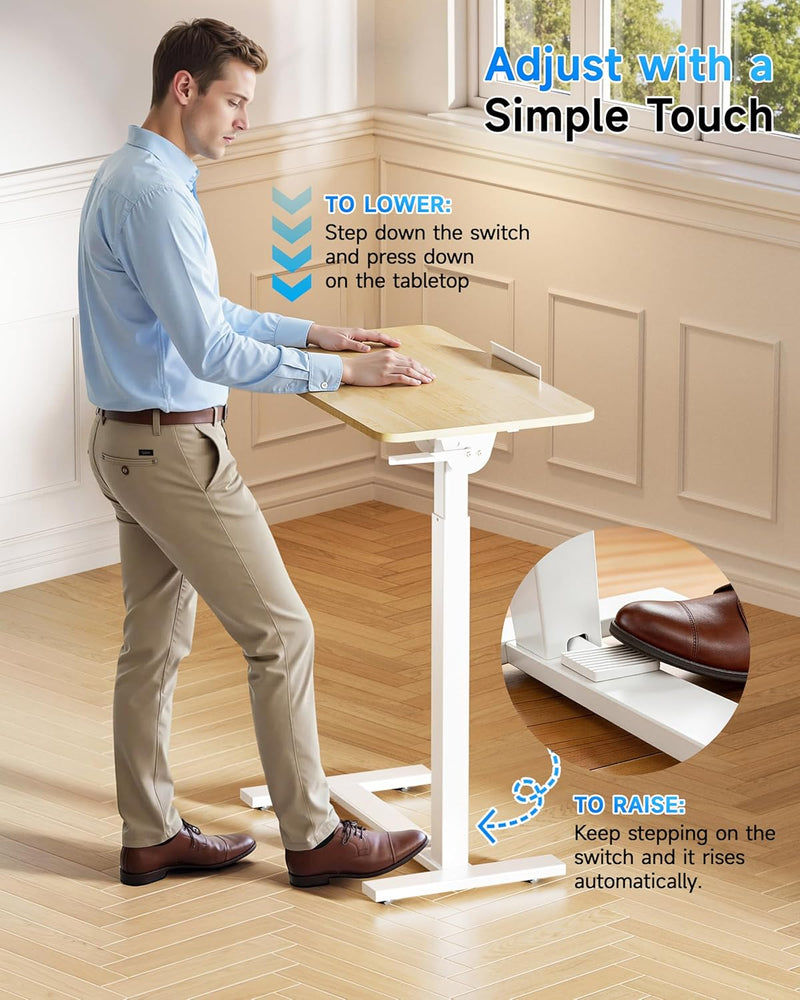 Mobile Standing Desk Laptop Pneumatic with Wheels Tilt