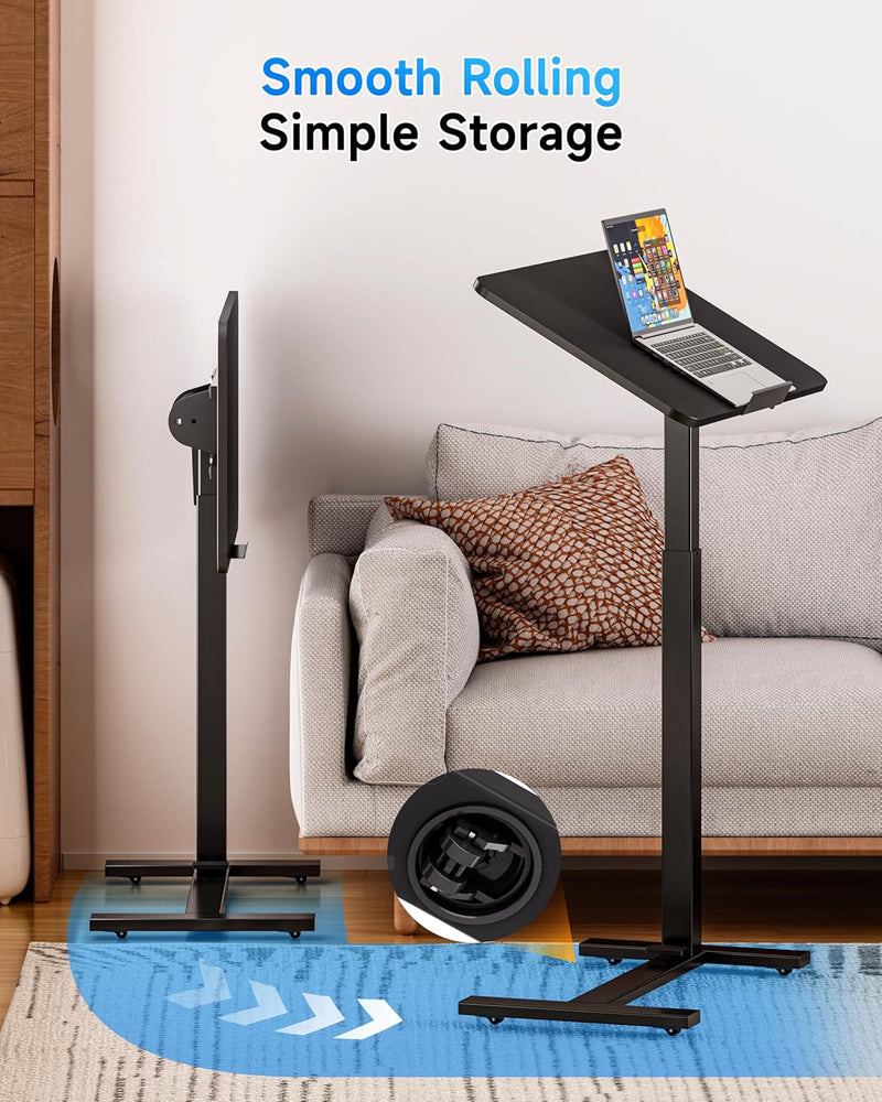 Mobile Standing Desk Laptop Pneumatic with Wheels Tilt