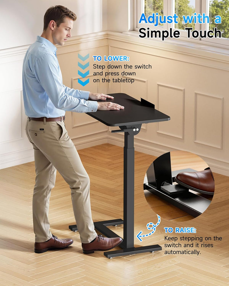 Mobile Standing Desk Laptop Pneumatic with Wheels Tilt