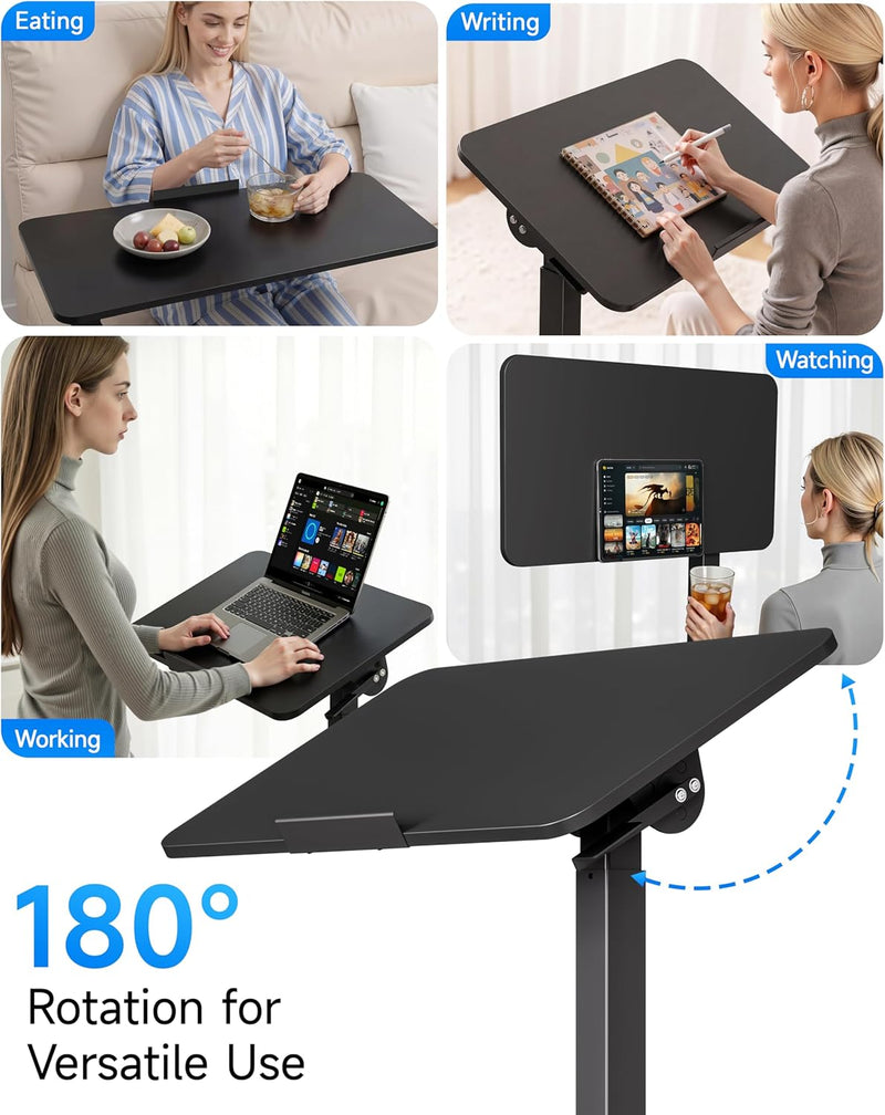 Mobile Standing Desk Laptop Pneumatic with Wheels Tilt