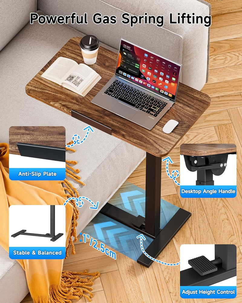 Mobile Standing Desk Laptop Pneumatic with Wheels Tilt