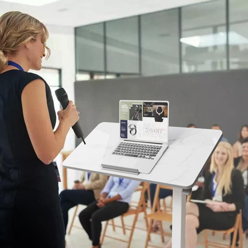 Mobile Standing Desk on Wheels with Tilting Desktop