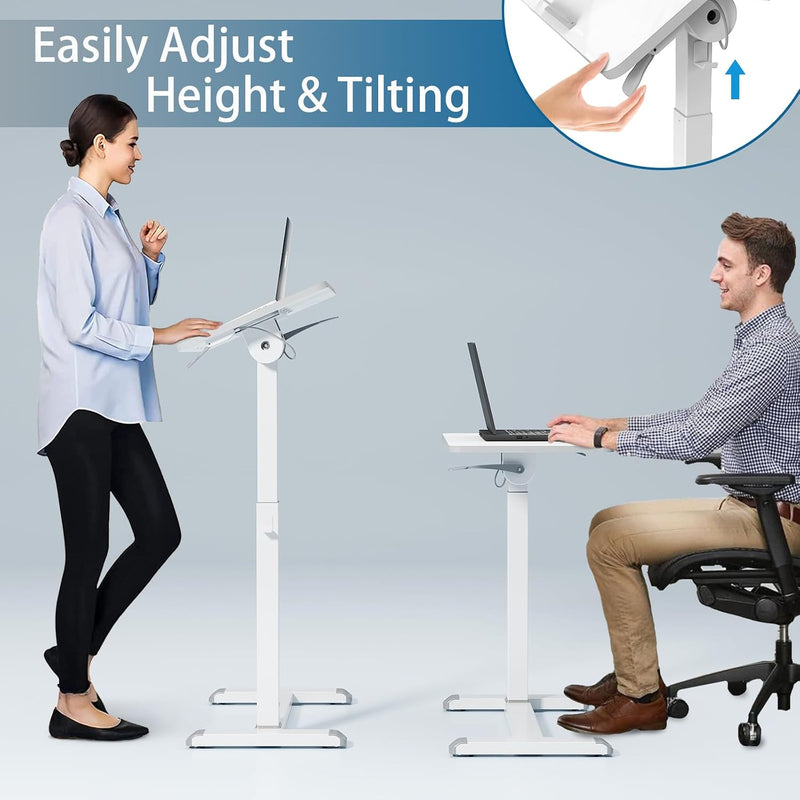 Mobile Standing Desk on Wheels with Tilting Desktop