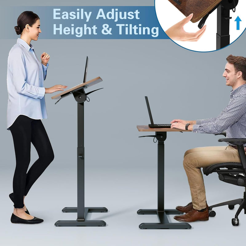 Mobile Standing Desk on Wheels with Tilting Desktop