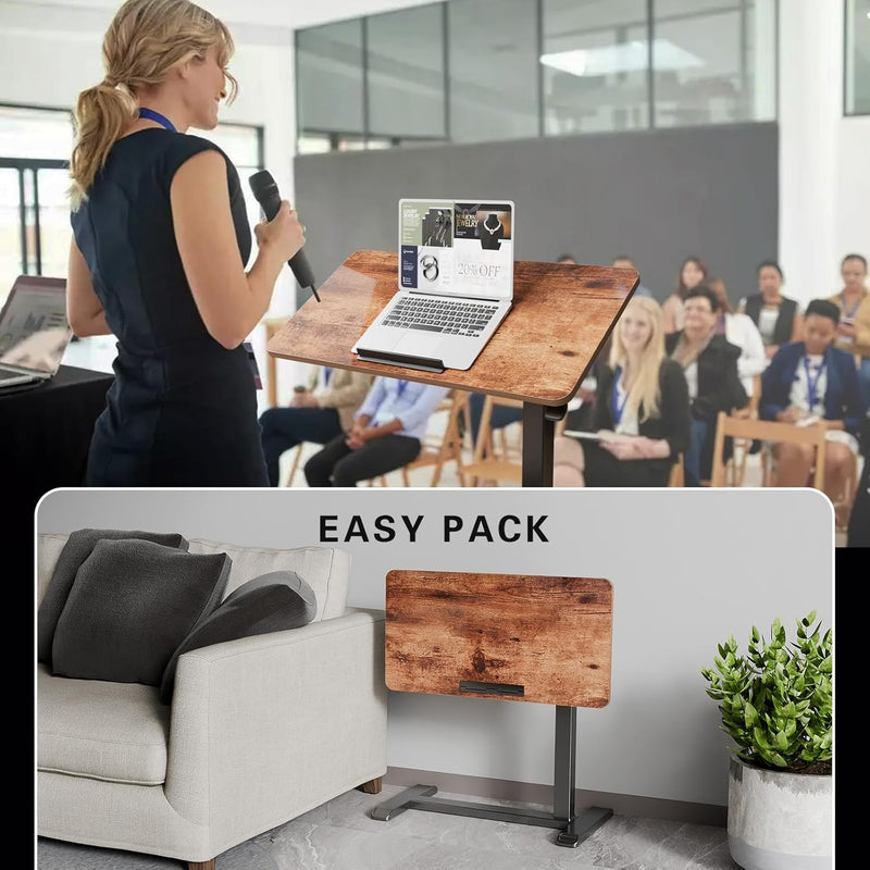 Mobile Standing Desk on Wheels with Tilting Desktop