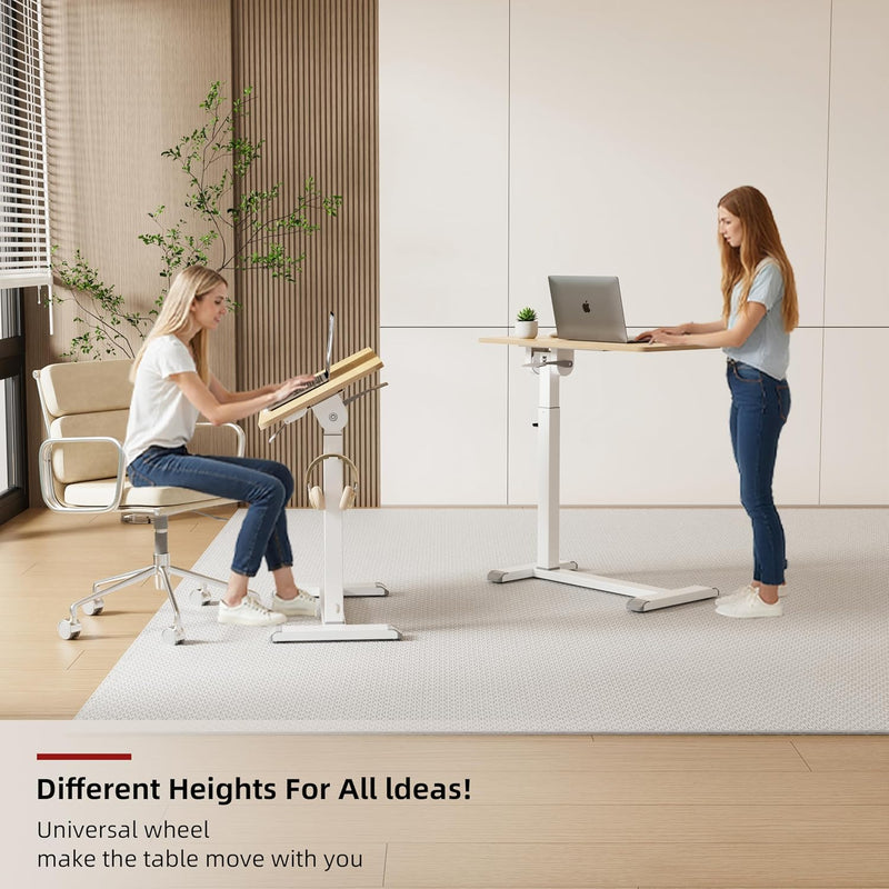 Mobile Standing Desk on Wheels with Tilting Desktop