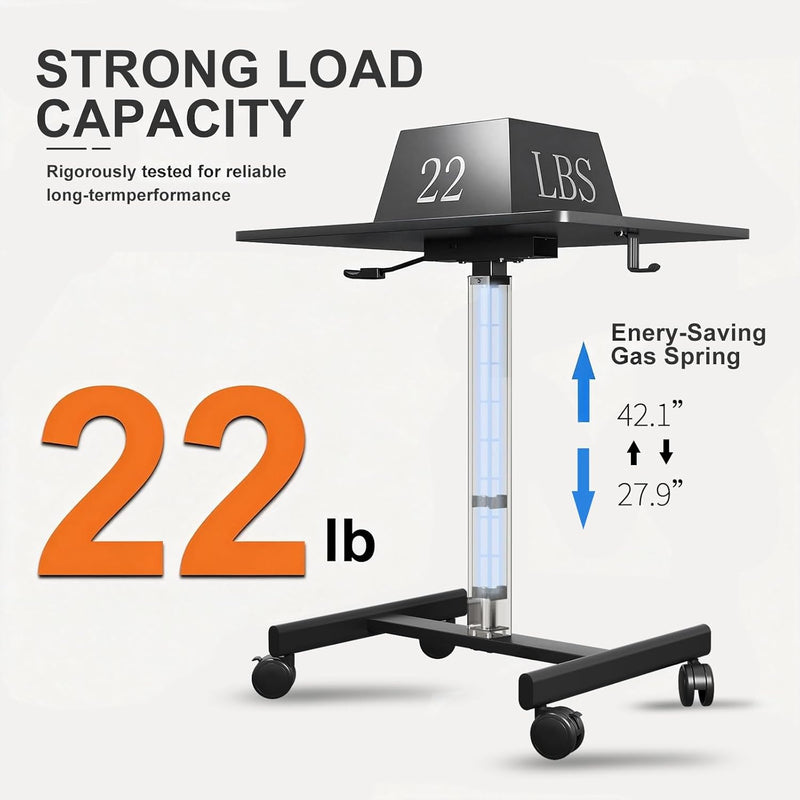 Mobile Standing Desk on Wheels Pneumatic Height Adjustable