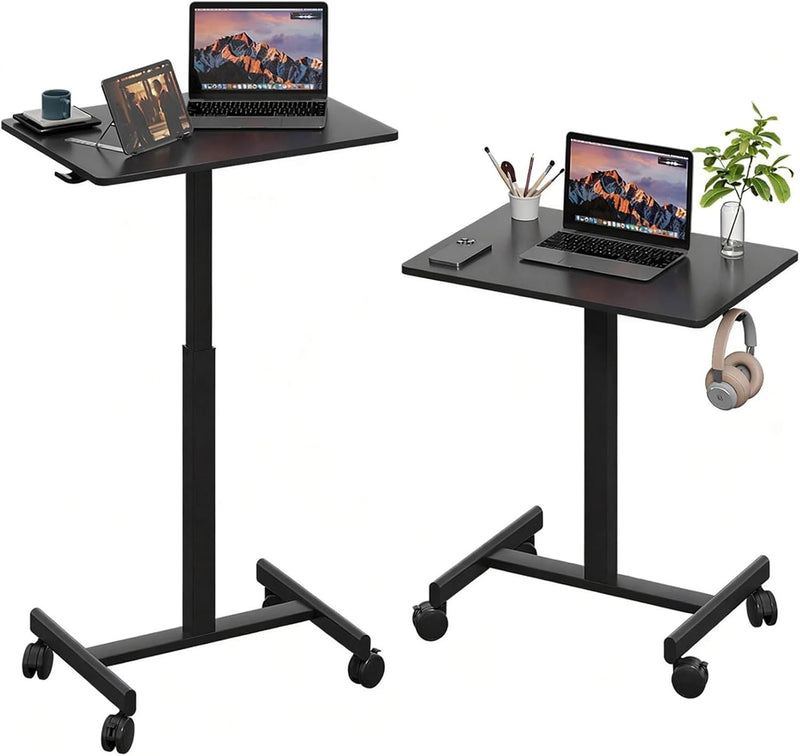 Mobile Standing Desk on Wheels Pneumatic Height Adjustable